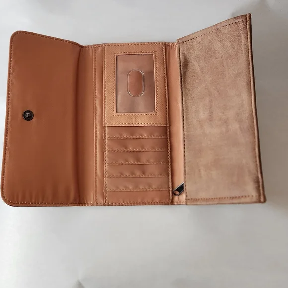 Brown Suade Wallet with Silver Feather Accent - Picture 2 of 5